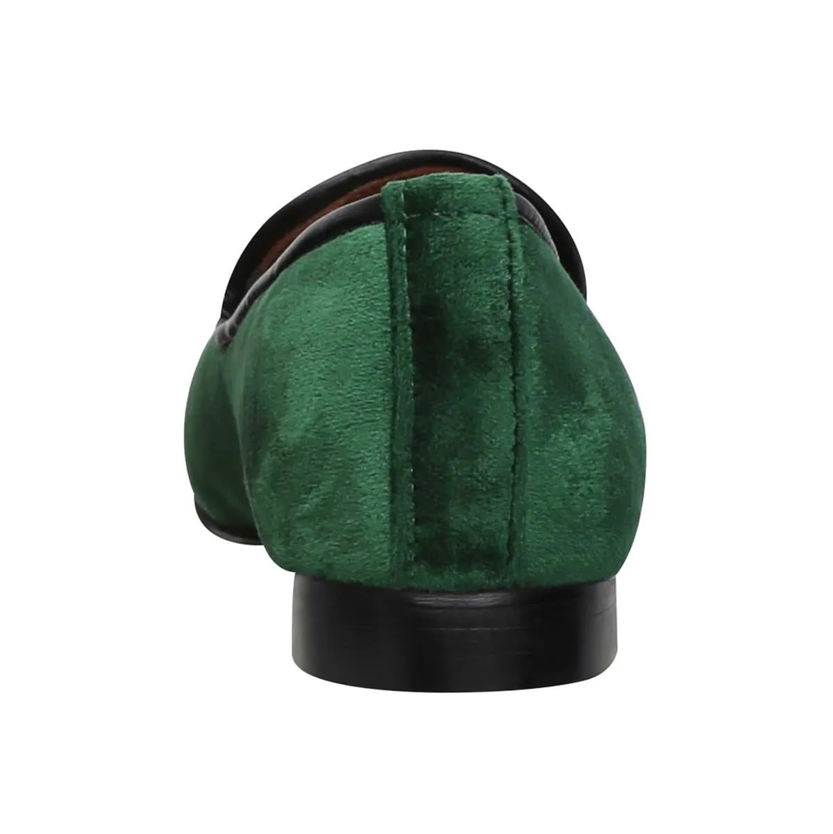 Green Velvet Slip-Ons With Golden Crown Embroidery For Women