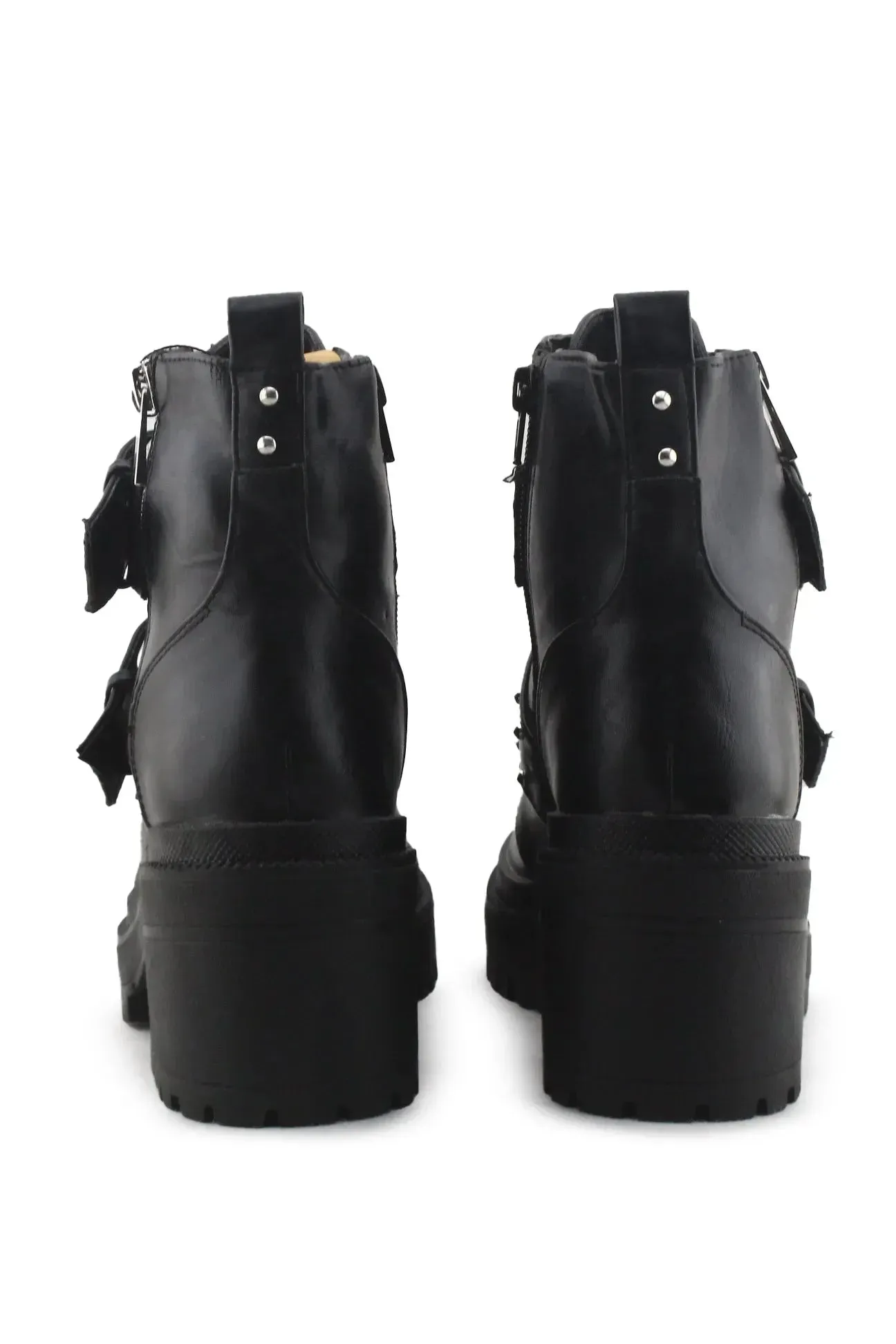 Stradivarius Zipper Buckle Straps Block Heels Ankle Boots | 100% Synthetic Leather