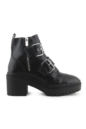 Stradivarius Zipper Buckle Straps Block Heels Ankle Boots | 100% Synthetic Leather