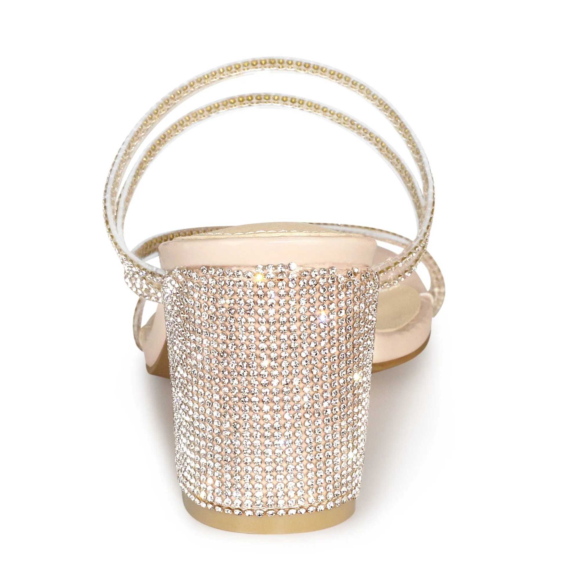 Strappy Rhinestone Block Heel Slide Sandals