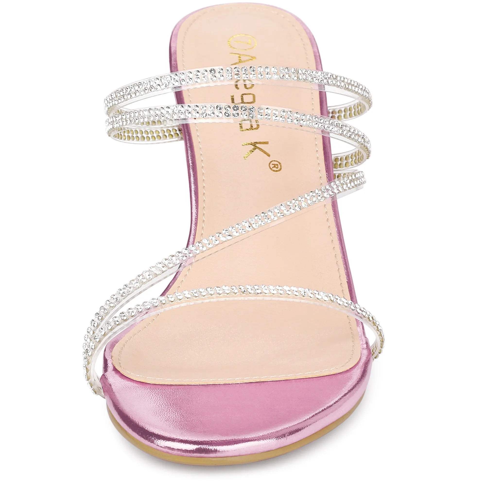 Strappy Rhinestone Block Heel Slide Sandals