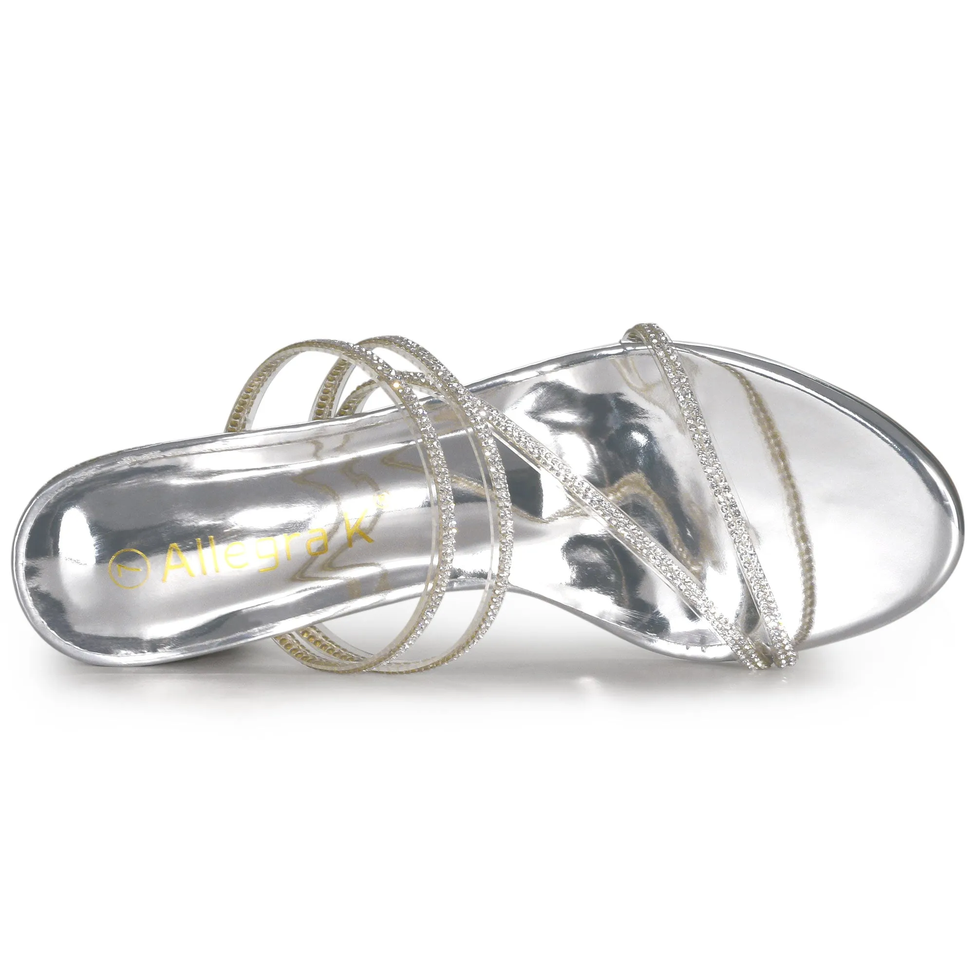 Strappy Rhinestone Block Heel Slide Sandals