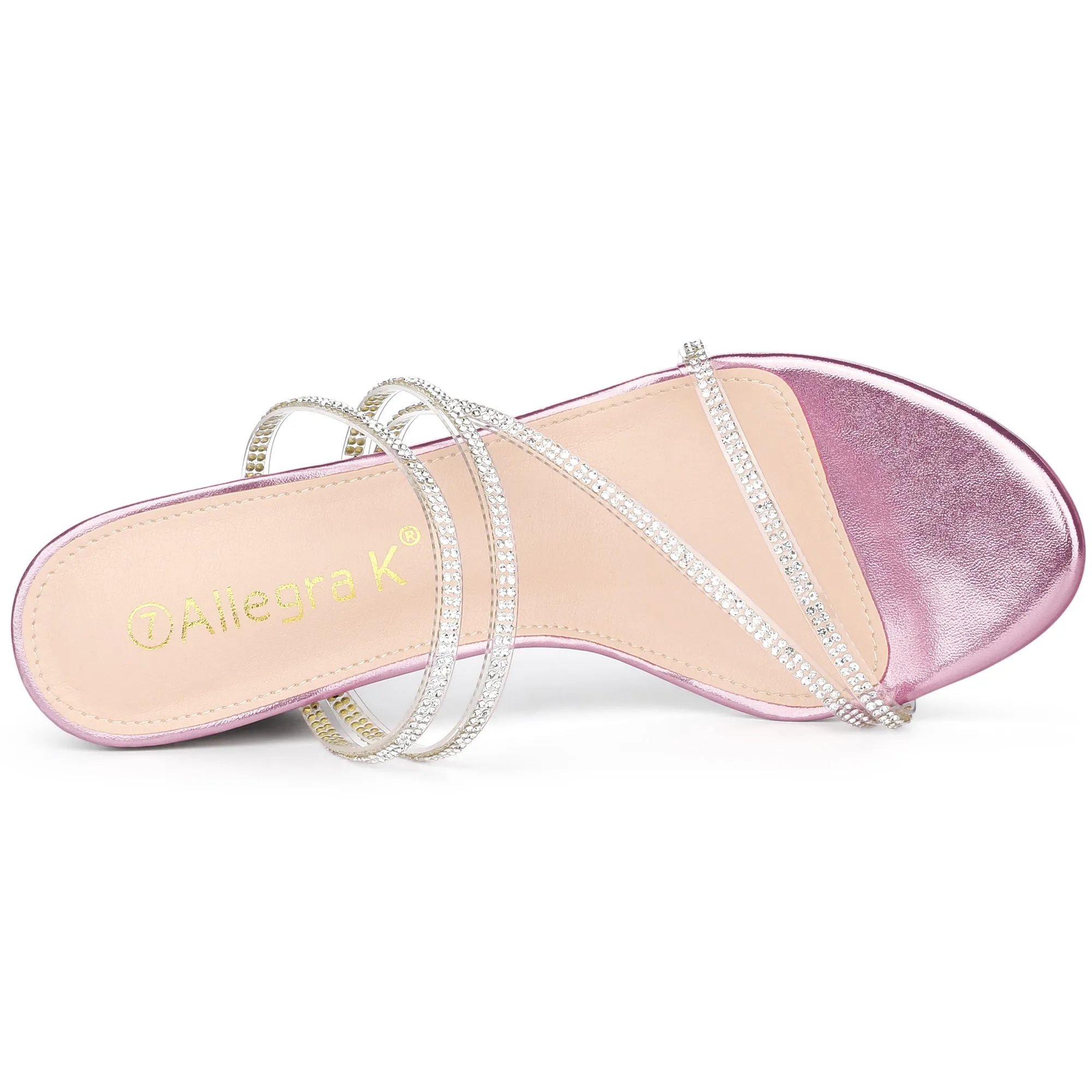 Strappy Rhinestone Block Heel Slide Sandals