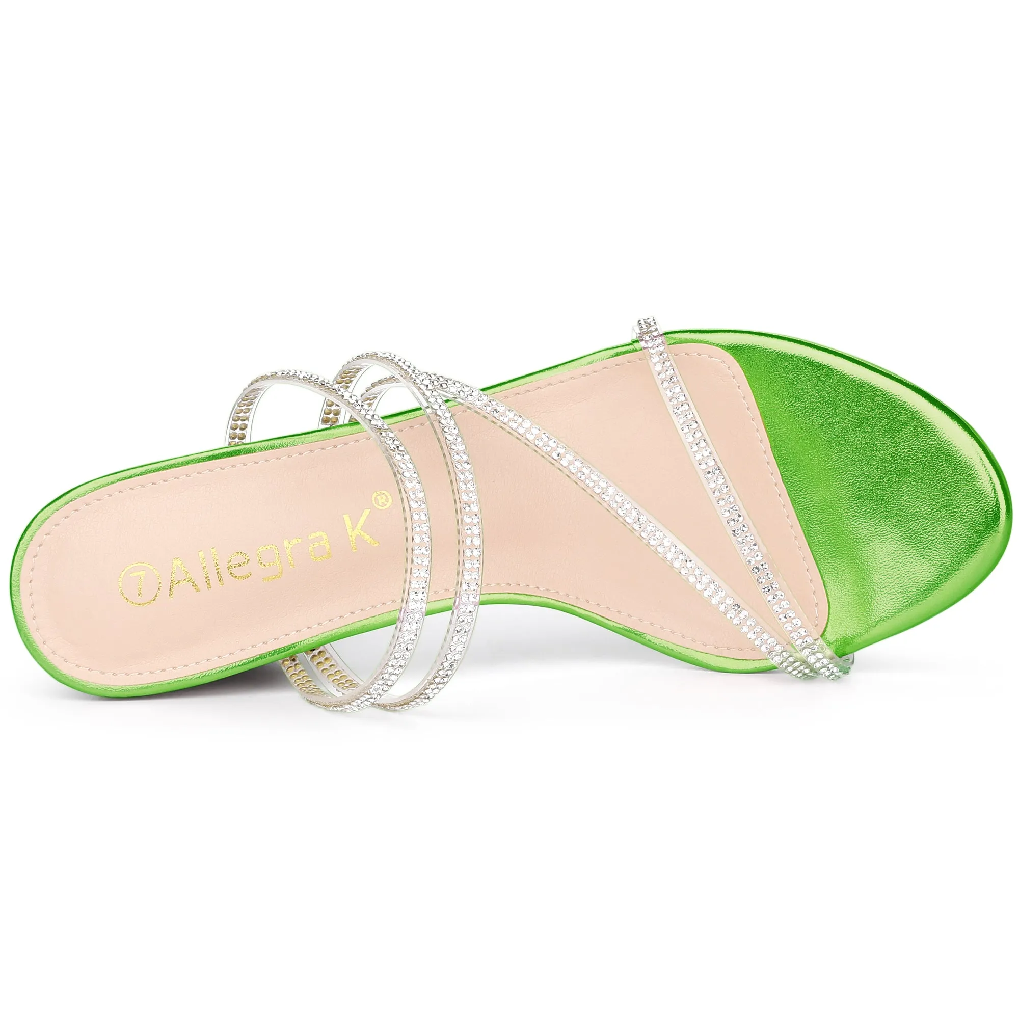 Strappy Rhinestone Block Heel Slide Sandals