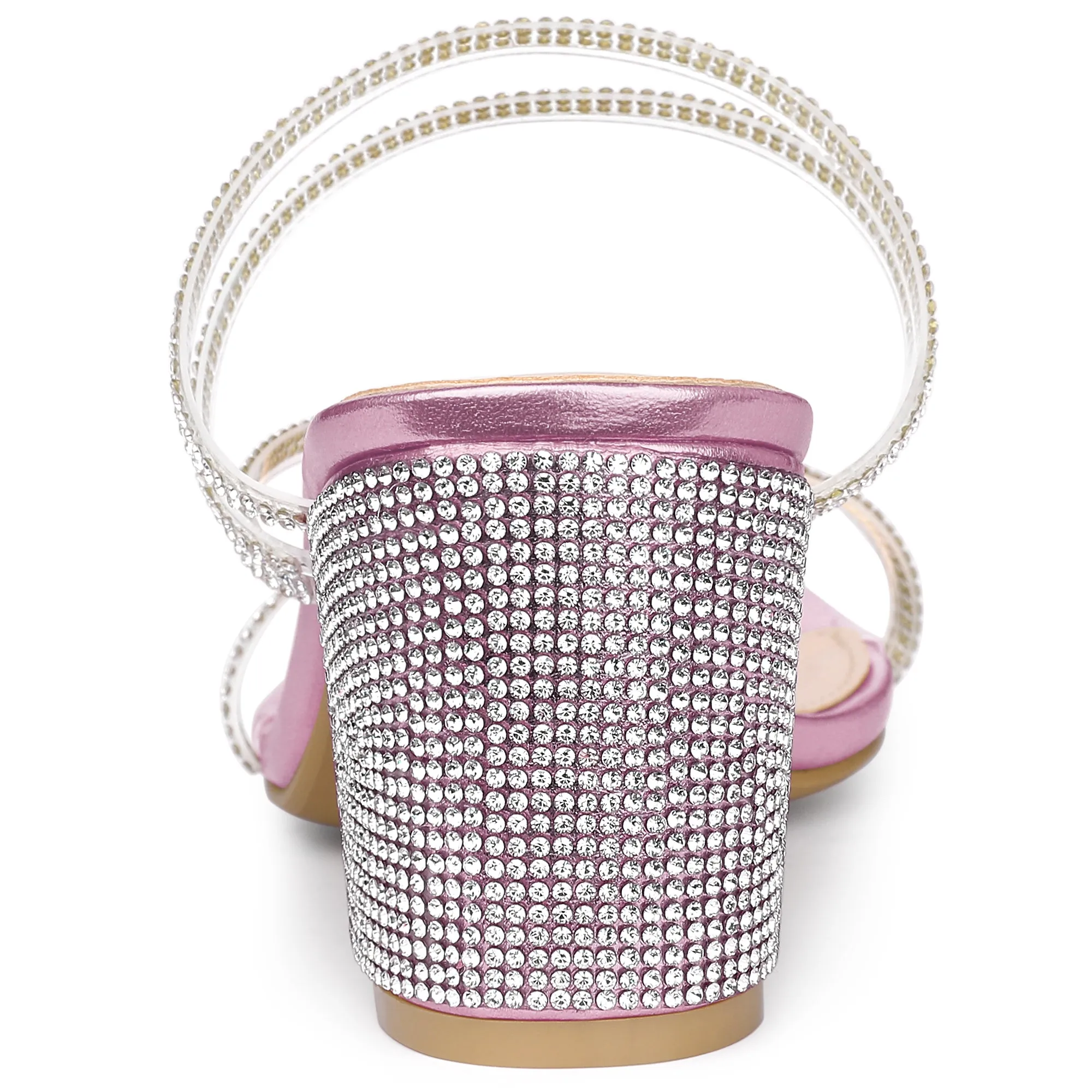 Strappy Rhinestone Block Heel Slide Sandals