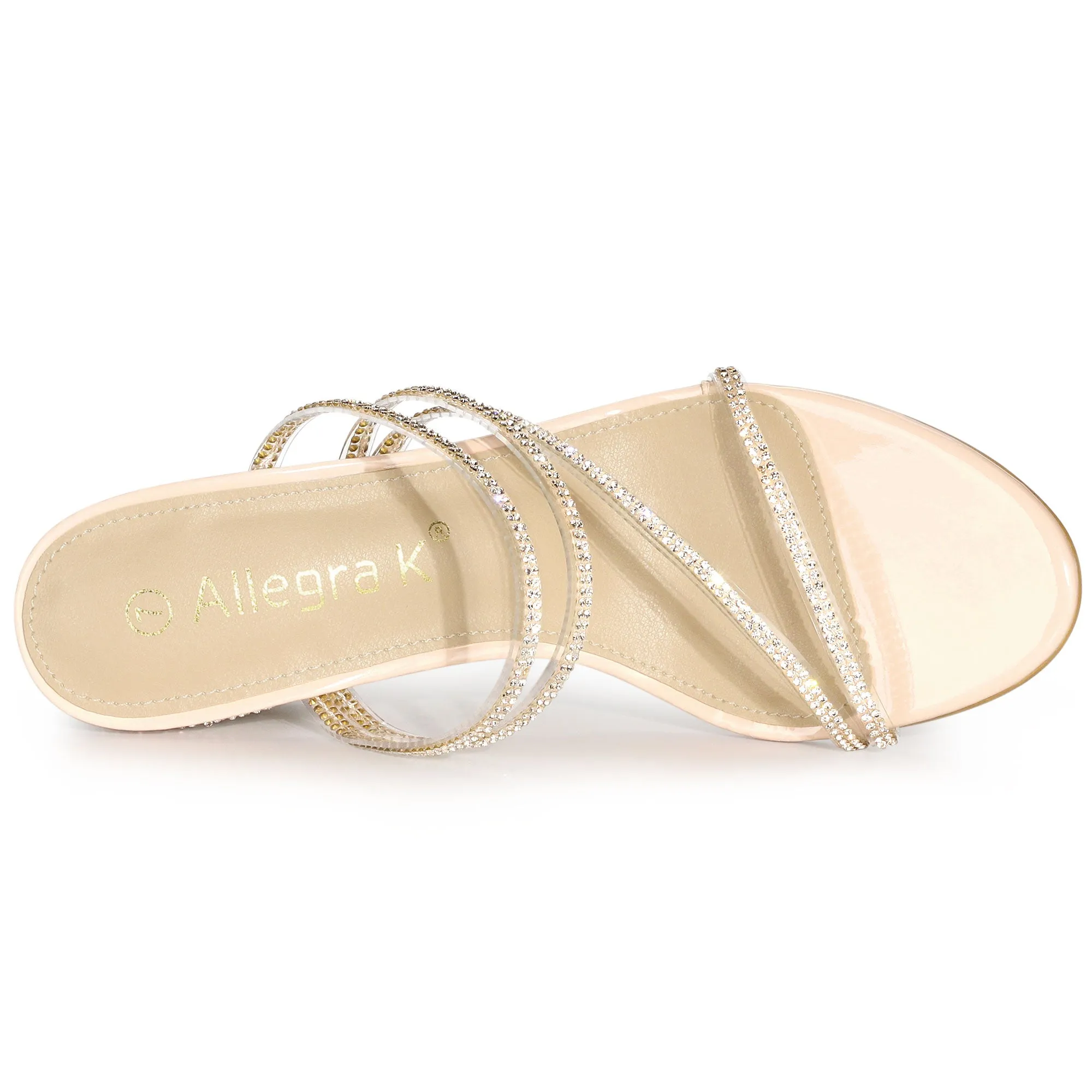 Strappy Rhinestone Block Heel Slide Sandals