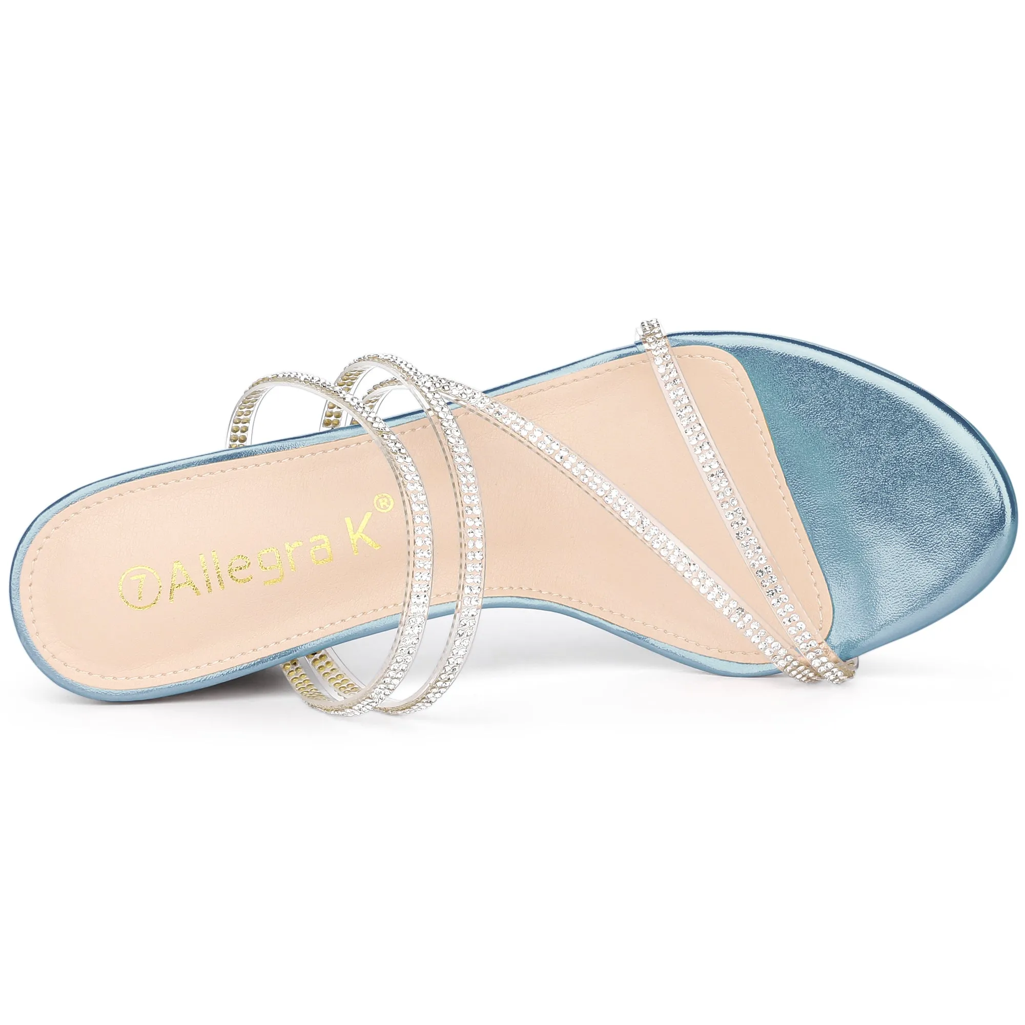 Strappy Rhinestone Block Heel Slide Sandals