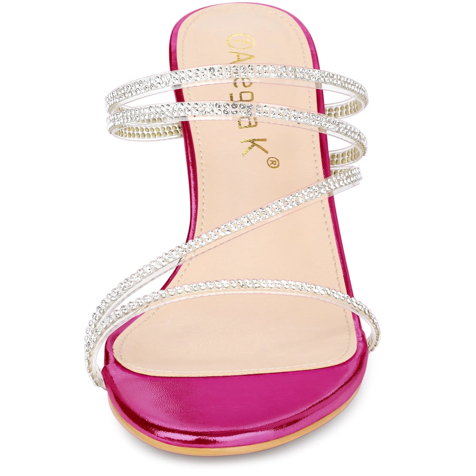 Strappy Rhinestone Block Heel Slide Sandals