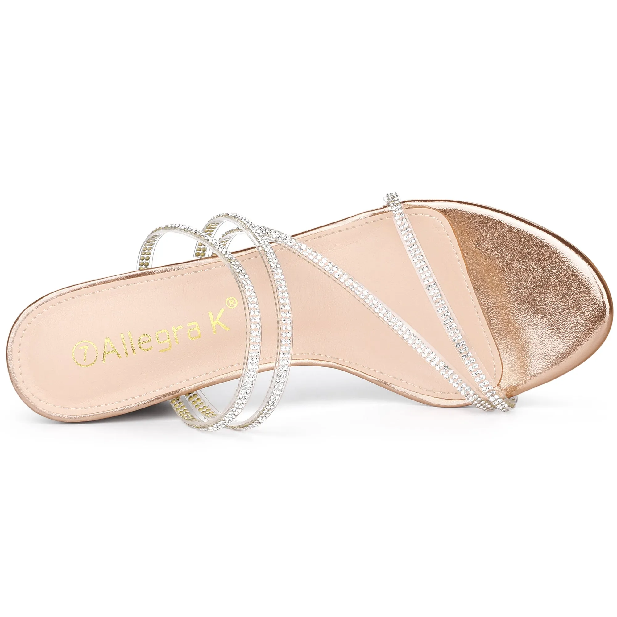 Strappy Rhinestone Block Heel Slide Sandals