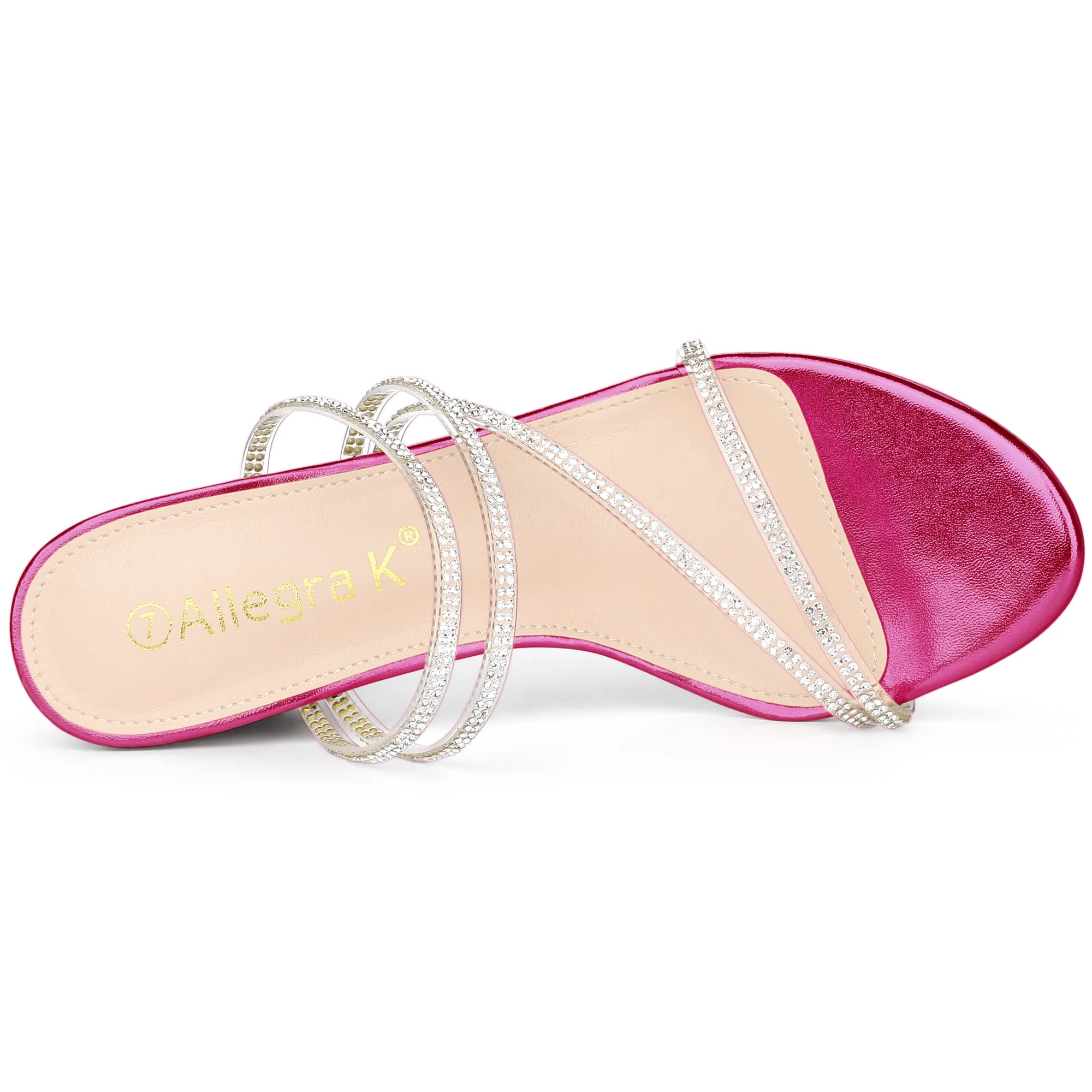 Strappy Rhinestone Block Heel Slide Sandals