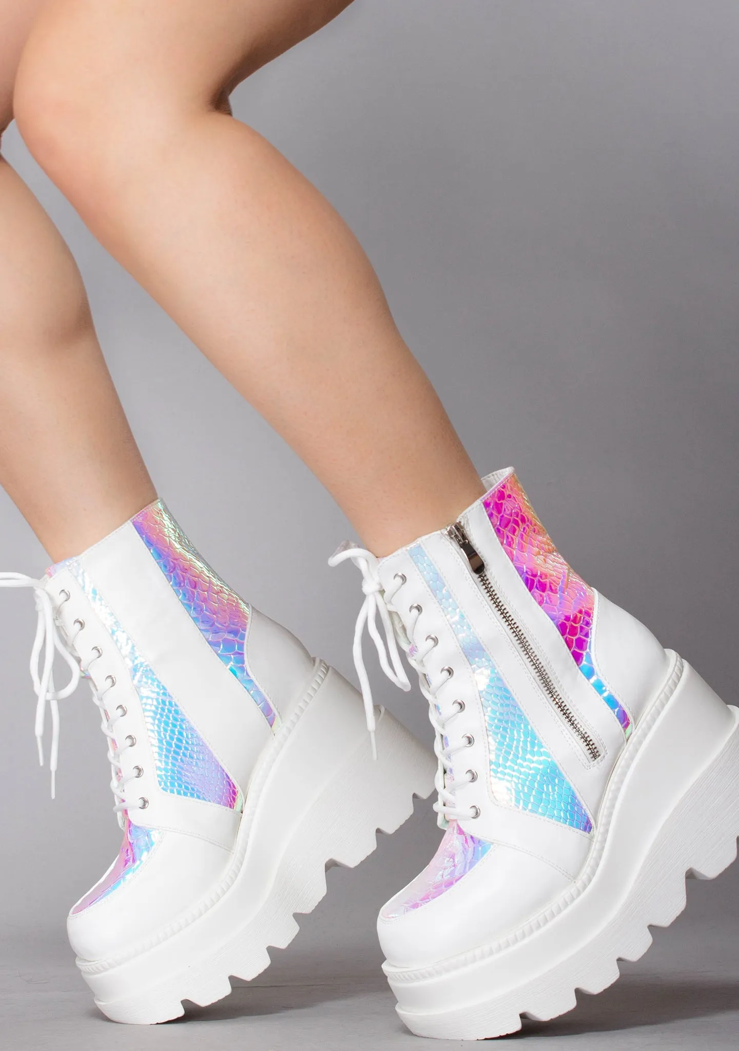 x LASR Exclusive RADIO Liquid Love White Platform Boots