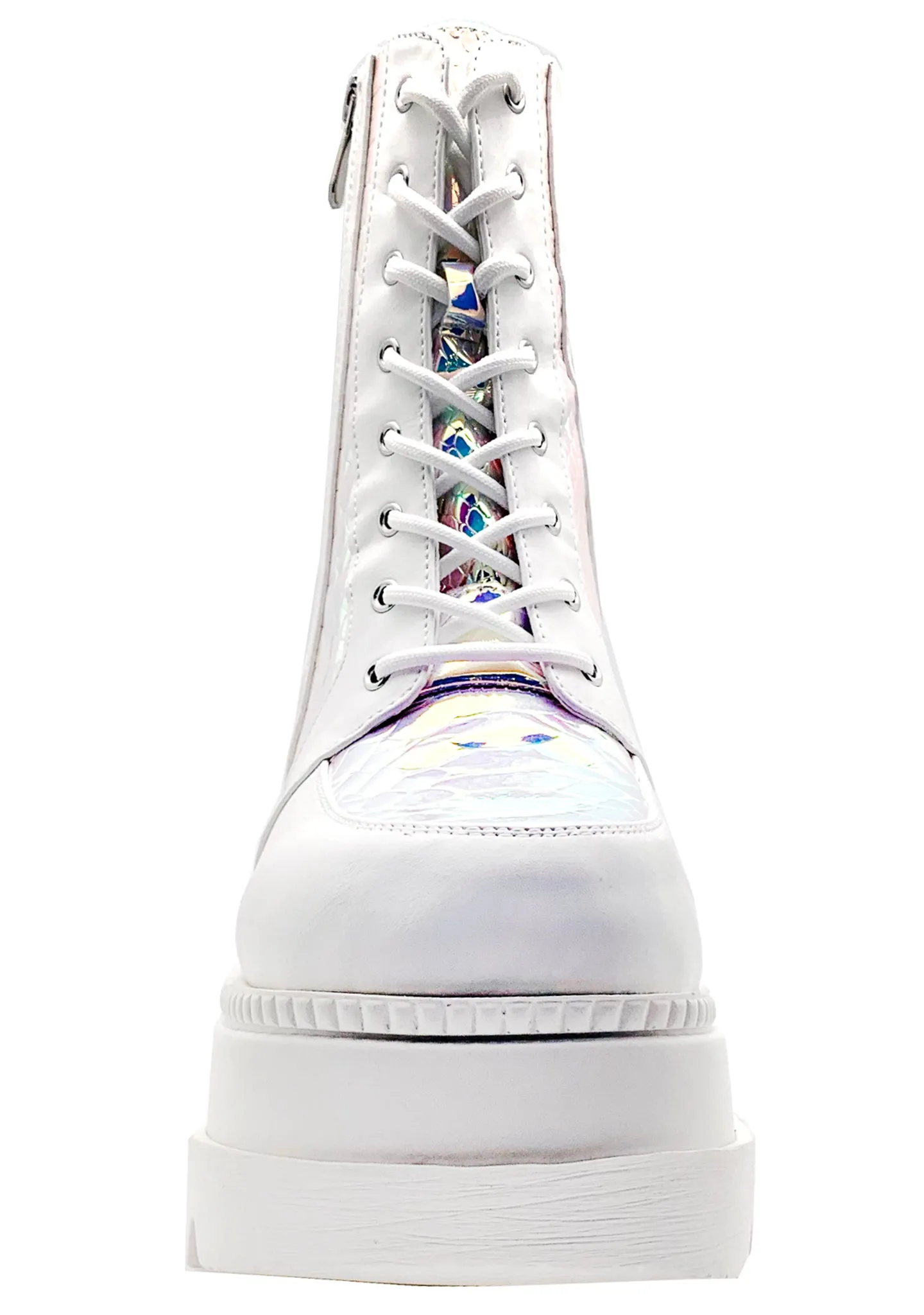 x LASR Exclusive RADIO Liquid Love White Platform Boots